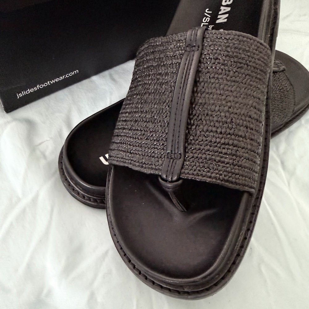 J Slides Black Raffia Sandals - Picture 2 of 4
